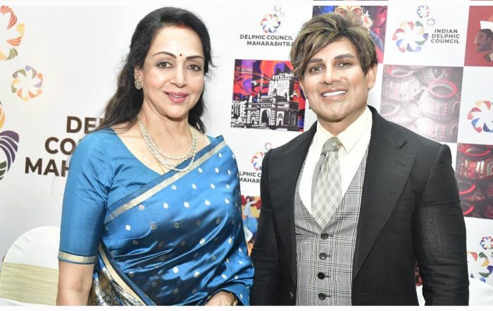 Hema Malini, Paresh Rawal, Governor with Mr. Yash Birla at Delphic Council Logo Launch
